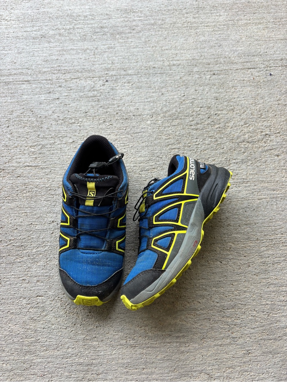 Salomon Kids Blue with Neon Yellow Accent Trail Sneakers